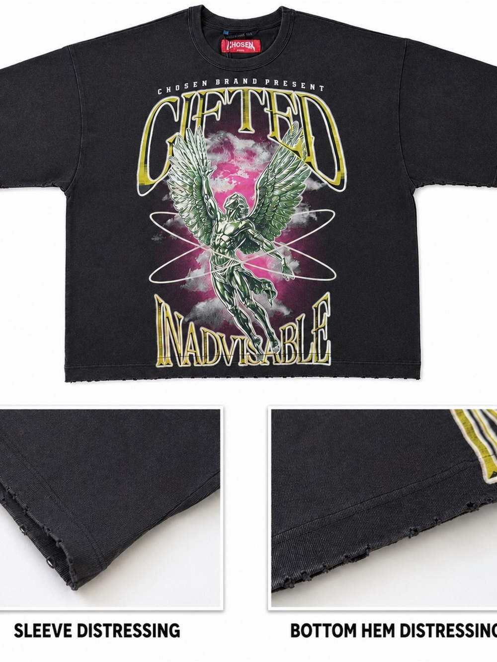 Chosen by Tuchuzy Black Graphic Short-Sleeve Tee with Neon Yellow & Pink Accents